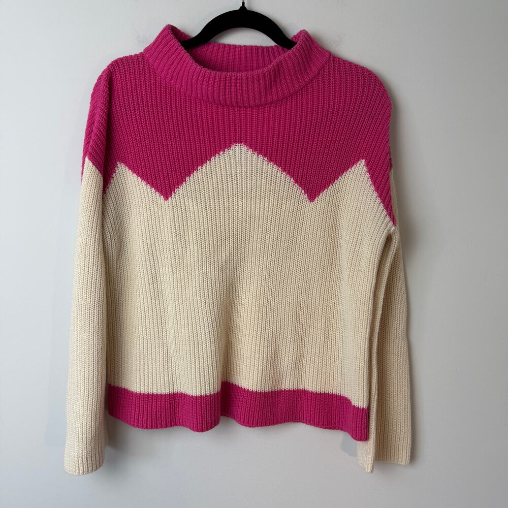 The Reeds x J. Crew Ski Sweater Pink & Cream Zig Zag Cotton Blend Size XS